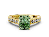 Yellow gold Fancy Green Radiant Cut Cut Pave Band Milgrain Solitaire Ring_23