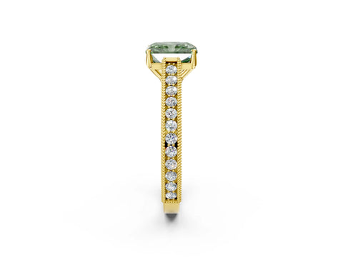 Yellow gold Fancy Green Radiant Cut Cut Pave Band Milgrain Solitaire Ring_25