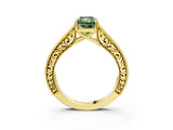 Yellow gold Fancy Green Radiant Cut Cut Pave Band Milgrain Solitaire Ring_26