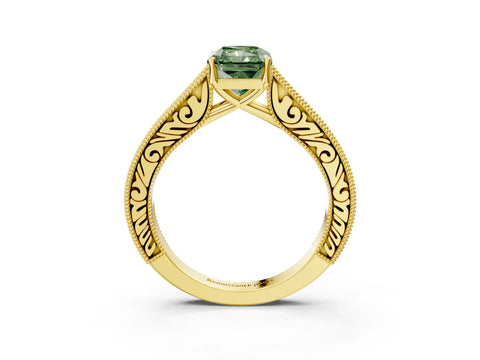 Yellow gold Fancy Green Radiant Cut Cut Pave Band Milgrain Solitaire Ring_26