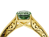 Yellow gold Fancy Green Radiant Cut Cut Pave Band Milgrain Solitaire Ring_4