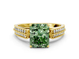 Yellow gold Fancy Green Radiant Cut Cut Pave Split Shank Engagement Ring with Four-Prong Setting