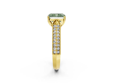 Yellow gold Fancy Green Radiant Cut Cut Pave Split Shank Engagement Ring with Four-Prong Setting_2