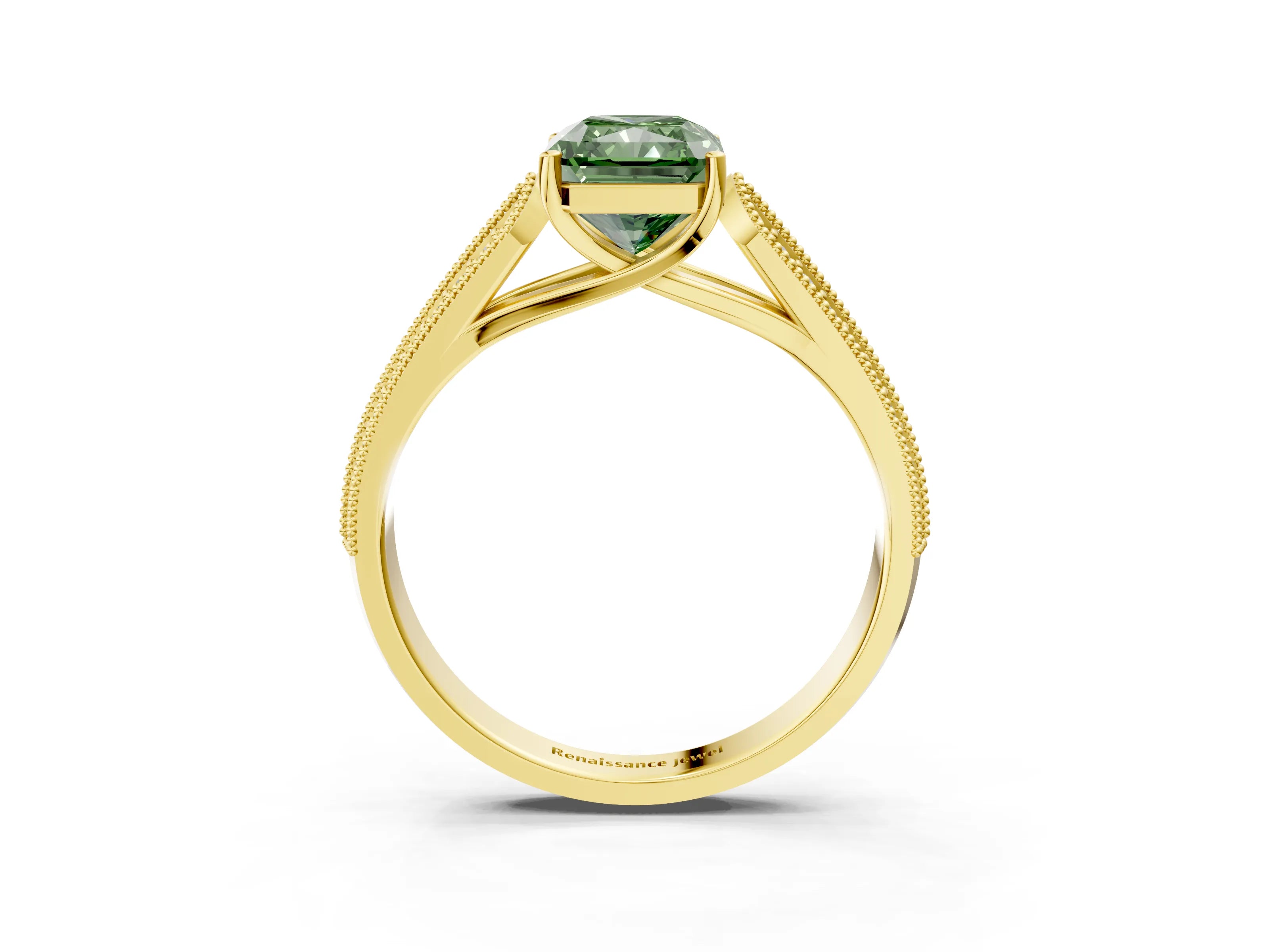 Yellow gold Fancy Green Radiant Cut Cut Pave Split Shank Engagement Ring with Four-Prong Setting_3