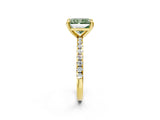 Yellow gold Fancy Green Radiant Cut Diamond Brilliant Solitaire Ring with Pavé Band and Four-Prong Setting_2