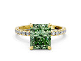 Yellow gold Fancy Green Radiant Cut Diamond Brilliant Solitaire Ring with Pavé Band and Four-Prong Setting_24