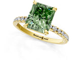 Yellow gold Fancy Green Radiant Cut Diamond Brilliant Solitaire Ring with Pavé Band and Four-Prong Setting_25
