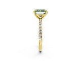 Yellow gold Fancy Green Radiant Cut Diamond Brilliant Solitaire Ring with Pavé Band and Four-Prong Setting_26