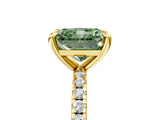 Yellow gold Fancy Green Radiant Cut Diamond Brilliant Solitaire Ring with Pavé Band and Four-Prong Setting_29