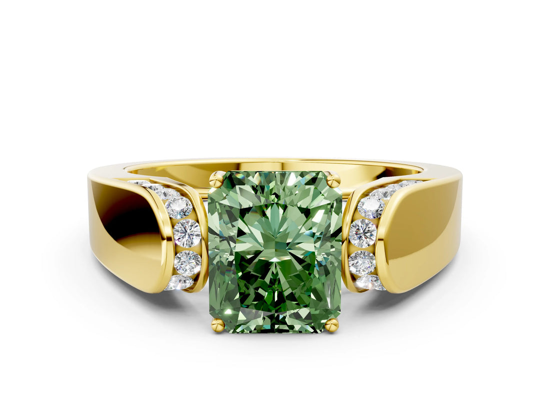 Yellow gold Fancy Green Radiant Cut Diamond Channel Set Solitaire Ring with Four-Prong Setting_12
