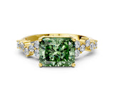 Yellow gold Fancy Green Radiant Cut Diamond Cluster Pavé Band with Four-Prong Setting_12