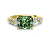 Yellow gold Fancy Green Radiant Cut Diamond Cluster Pavé Band with Four-Prong Setting_3
