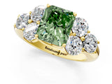 Yellow gold Fancy Green Radiant  Cut Diamond Cluster Ring with Round Accent Stones and Prong Setting on a Classic Band_50