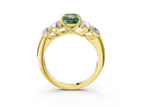 Yellow gold Fancy Green Radiant  Cut Diamond Cluster Ring with Round Accent Stones and Prong Setting on a Classic Band_52