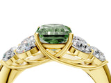 Yellow gold Fancy Green Radiant  Cut Diamond Cluster Ring with Round Accent Stones and Prong Setting on a Classic Band_53