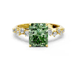 Yellow gold Fancy Green Radiant Cut Diamond Cluster Side Stone Solitaire Ring with Prong Setting_52
