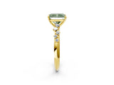 Yellow gold Fancy Green Radiant Cut Diamond Cluster Side Stone Solitaire Ring with Prong Setting_54