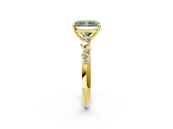 Yellow Gold Radiant Cut Graduated Cluster Engagement Ring Setting for Fancy Green Center