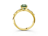 Yellow gold Fancy Green Radiant Cut Diamond Cluster Side Stone Solitaire Ring with Prong Setting_55