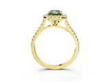 Yellow gold Fancy Green Radiant Cut Diamond Cushion Halo Ring with Pavé Band_3
