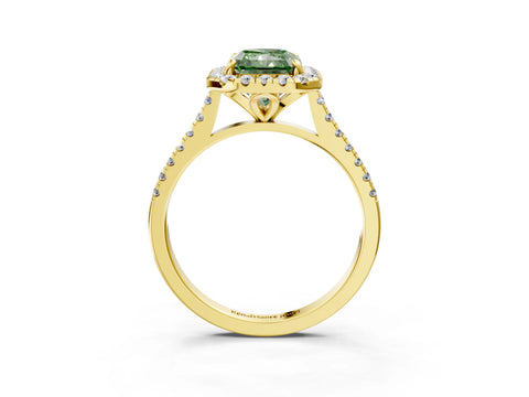 Yellow gold Fancy Green Radiant Cut Diamond Cushion Halo Ring with Pavé Band_3
