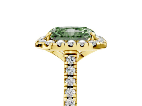 Yellow gold Fancy Green Radiant Cut Diamond Cushion Halo Ring with Pavé Band_5