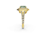 Yellow gold Fancy Green Radiant Cut Diamond Double Halo Ring with Pavé Band and Prong Setting_90