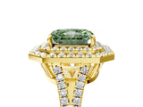 Yellow gold Fancy Green Radiant Cut Diamond Double Halo Ring with Pavé Band and Prong Setting_93