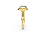 Yellow gold Fancy Green Radiant Cut Diamond Double Halo Ring with Split Shank and Four-Prong Setting_2