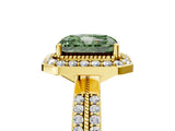 Yellow gold Fancy Green Radiant Cut Diamond Double Halo Ring with Split Shank and Four-Prong Setting_5