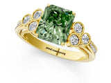 Yellow gold Fancy Green Radiant  Cut Diamond Engagement Ring with Bezel Set Round Side Stones and Prong Setting_50