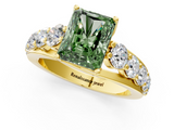 Yellow gold Fancy Green Radiant  Cut Diamond Engagement Ring with Pavé Band and Four-Prong Setting_4