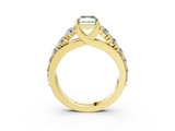 Yellow gold Fancy Green Radiant  Cut Diamond Engagement Ring with Pavé Band and Four-Prong Setting_6