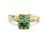 Yellow gold Fancy Green Radiant Cut Diamond Engagement Ring with Side Stone Accents and Four-Prong Setting_12
