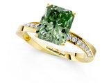 Yellow gold Fancy Green Radiant Cut Diamond Engagement Ring with Side Stone Accents and Four-Prong Setting_13