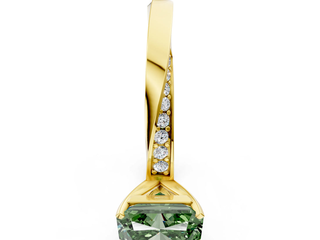 Yellow gold Fancy Green Radiant Cut Diamond Engagement Ring with Side Stone Accents and Four-Prong Setting_96