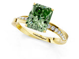 Yellow gold Fancy Green Radiant Cut Diamond Engagement Ring with Side Stone Accents and Four-Prong Setting_97