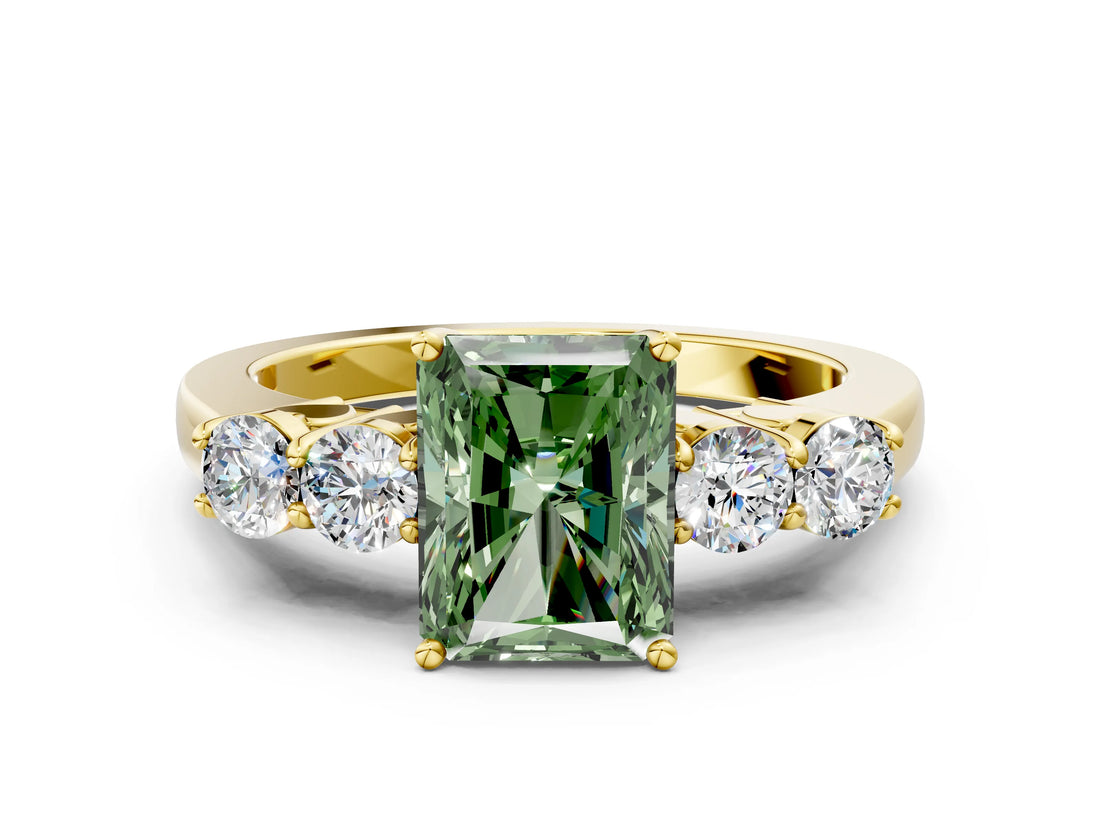 Yellow gold Fancy Green Radiant  Cut Diamond Five-Stone Prong Set White Gold Ring_33