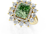 Yellow gold Fancy Green Radiant Cut Diamond Floral Double Halo Engagement Ring with Prong Setting_25