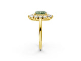 Yellow gold Fancy Green Radiant Cut Diamond Floral Double Halo Engagement Ring with Prong Setting_26