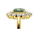 Yellow gold Fancy Green Radiant Cut Diamond Floral Double Halo Engagement Ring with Prong Setting_29