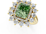 Yellow gold Fancy Green Radiant Cut Diamond Floral Double Halo Engagement Ring with Prong Setting_37