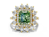 Yellow gold Fancy Green Radiant Cut Diamond Floral Double Halo Engagement Ring with Prong Setting_72