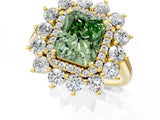 Yellow gold Fancy Green Radiant Cut Diamond Floral Double Halo Engagement Ring with Prong Setting_73
