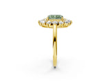 Yellow gold Fancy Green Radiant Cut Diamond Floral Double Halo Engagement Ring with Prong Setting_74