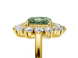 Yellow gold Fancy Green Radiant Cut Diamond Floral Double Halo Engagement Ring with Prong Setting_77