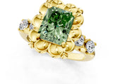 Yellow gold Fancy Green Radiant  Cut Diamond Floral Halo Engagement Ring with Shared Prong Setting 2