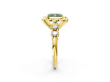 Yellow gold Fancy Green Radiant  Cut Diamond Floral Halo Engagement Ring with Shared Prong Setting 3