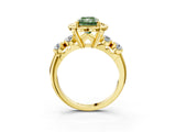 Yellow gold Fancy Green Radiant  Cut Diamond Floral Halo Engagement Ring with Shared Prong Setting 4