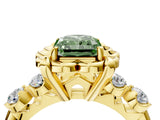 Yellow gold Fancy Green Radiant  Cut Diamond Floral Halo Engagement Ring with Shared Prong Setting 5